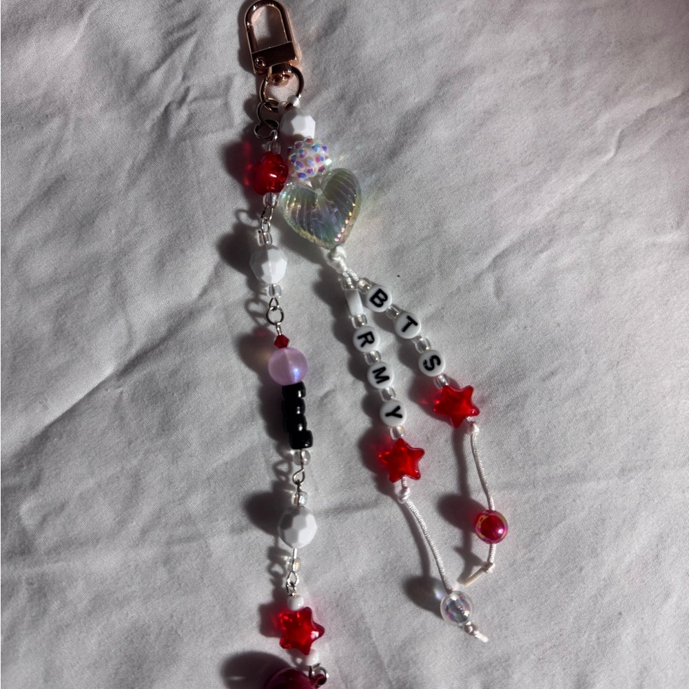 Colorful Beaded Keychain with Heart and Star Charms